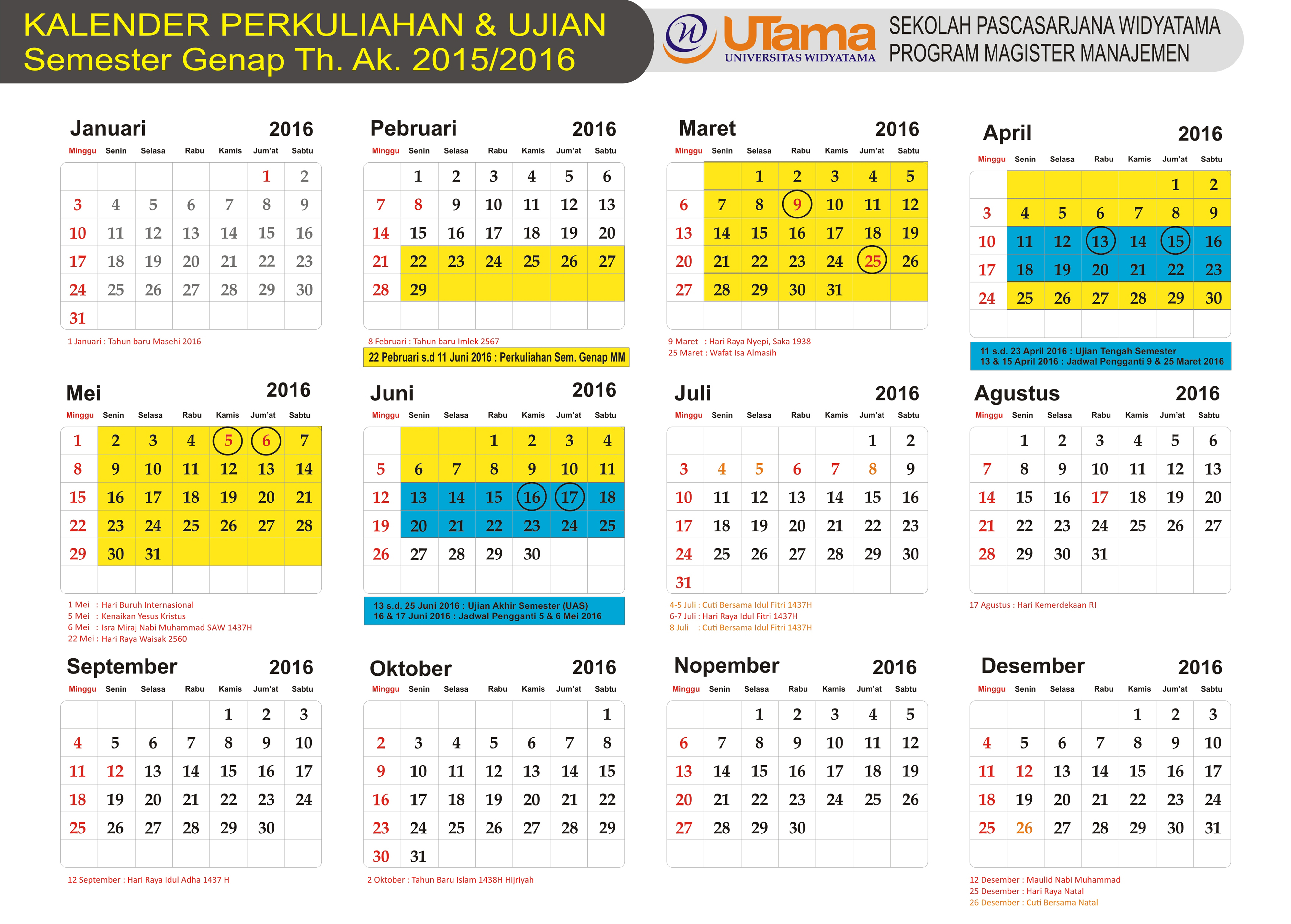 Kalender Perkuliahan & Ujian Program MM Sem. Ganjil 2016-2017